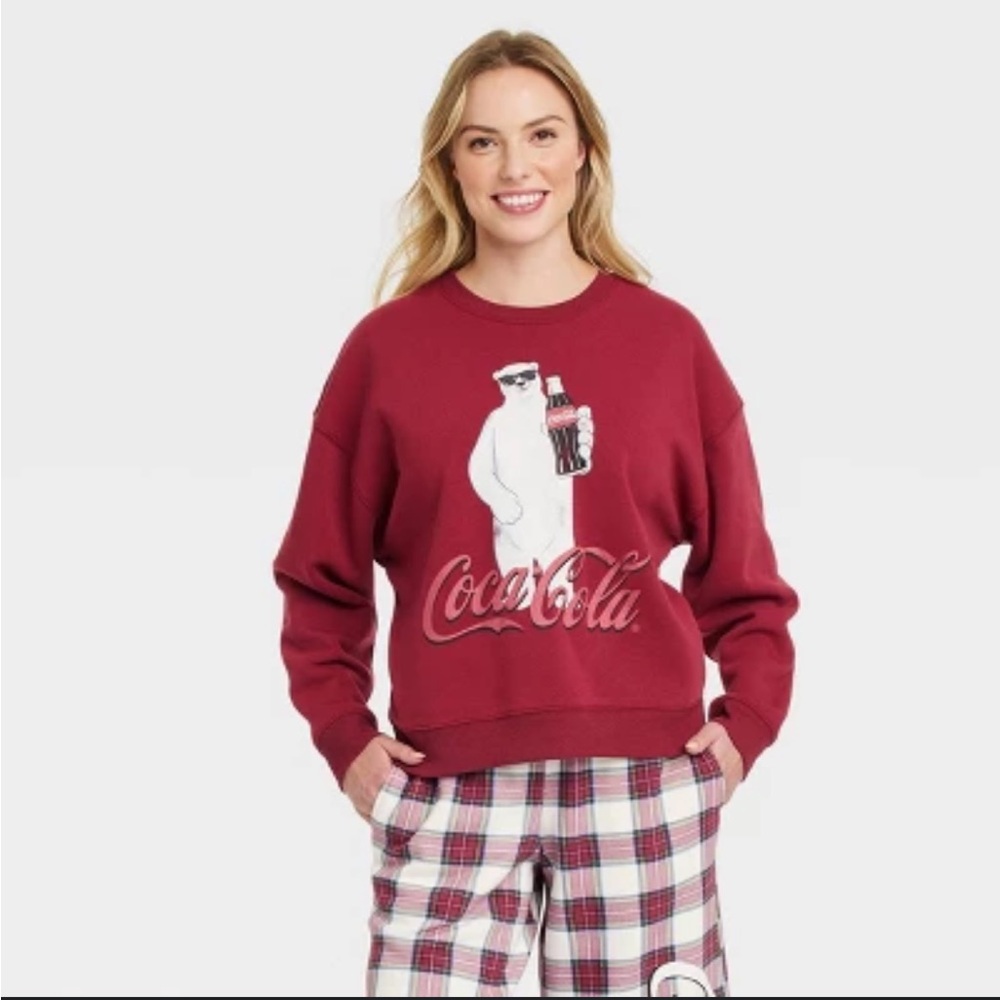 Coca Cola Men's Burgundy Crewneck Sweater - Picture 1 of 4